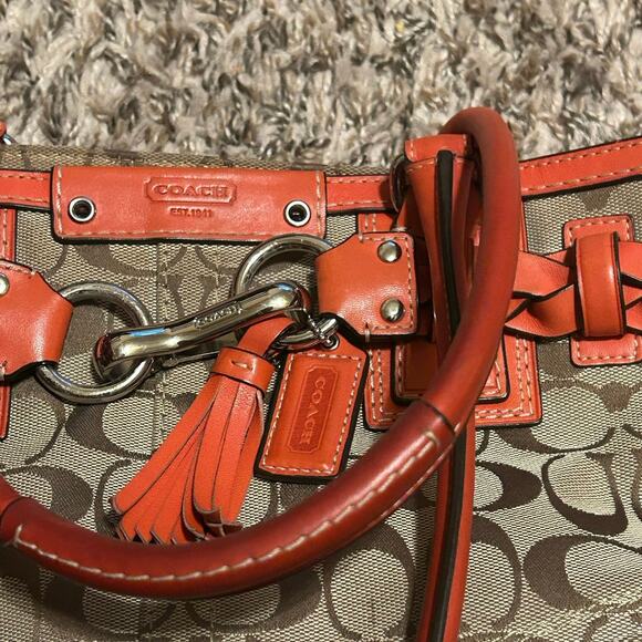 Authentic Y2K Coach Hampton Signature Orange Braided Handbag Satchel Purse - Picture 6 of 16